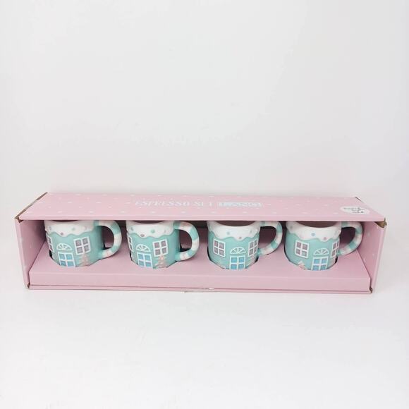 New Lang Christmas Gingerbread House Pastel Espresso Set Of 4 Ceramic Mini Mugs - Picture 2 of 7